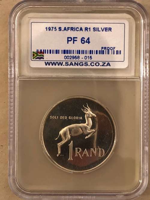 1975 silver RSA R1 (Rand) * SANGS PF64 * PRICE REDUCED