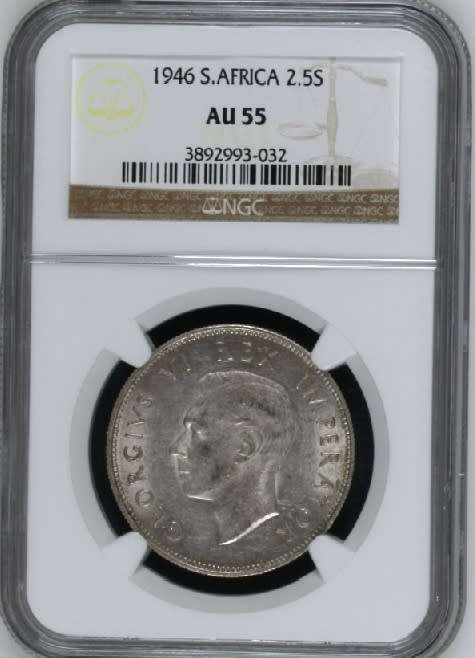 1946 South Africa Union 2 ½ shillings (half crown) NGC AU55 - only 11 graded in MS by NGC