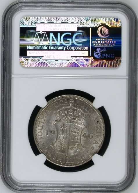 1946 South Africa Union 2 ½ shillings (half crown) NGC AU55 - only 11 graded in MS by NGC