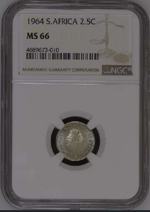 1964 RSA 2.5 cent (tickey) NGC MS66 - only 11 better