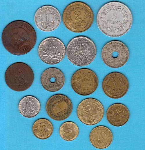 Set of French coins - no duplicates - includes coins from 1800's