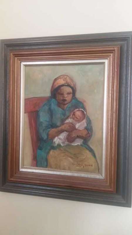 AMOS LANGDOWN Mother & Child  Original oil on board