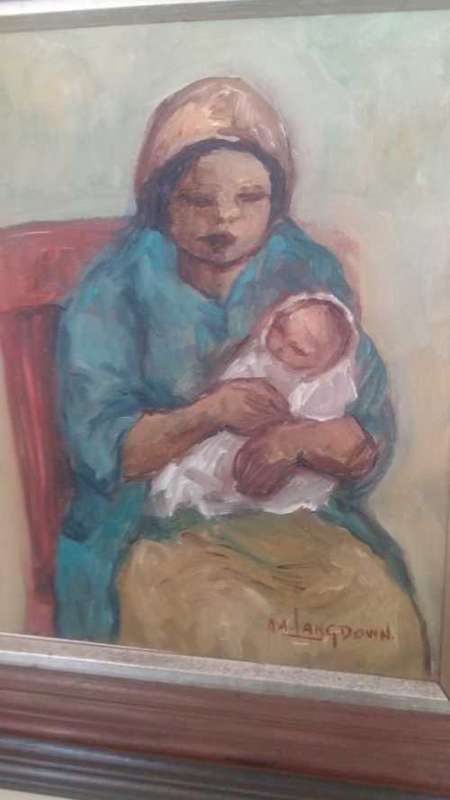 AMOS LANGDOWN Mother & Child  Original oil on board