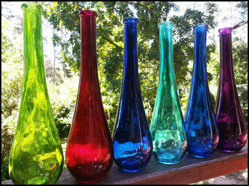 Multi-Coloured small glass vases (Set of 6)