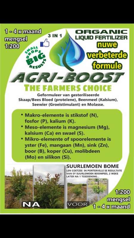 Agri-Boost (3 in 1) : 100% Bio-Organic Liquid Fertiliser (Dilute 1:200) Growth Stimulant 5 Liter