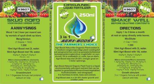 Agri-Boost (3 in 1) : 100% Bio-Organic Liquid Fertiliser (Dilute 1:200) Growth Stimulant 5 Liter