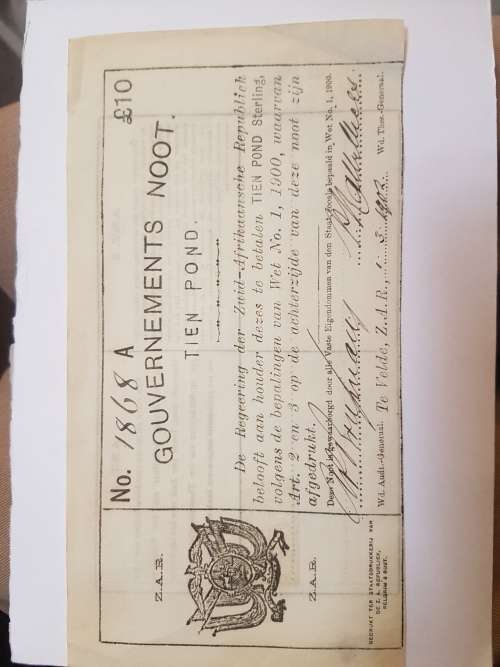 1902 South African 10 Pound nr 1868A 01/03/1902