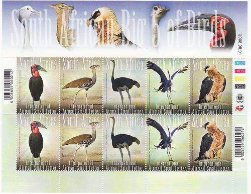 SA Big Five of Birds full Sheet Airmail. Mint!