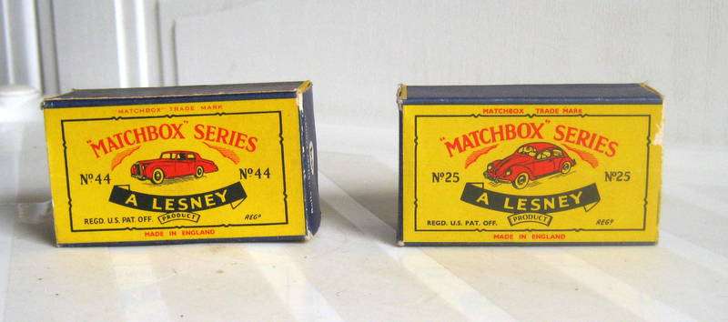 EMPTY Matchbox Lesney Boxes - No 44 Rolls Royce Silver Cloud and No 25 Volkwagen