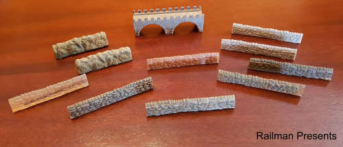 Model River Bridge with Dry Stone Walling - N Gauge