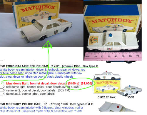 Rare Matchbox 55c 1  variation police car - Blue dome version reduced