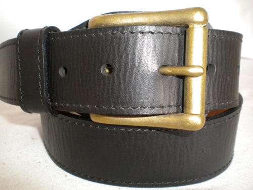 BLACK Leather Belt (straight)(85CM) with Solid Brass Buckle!