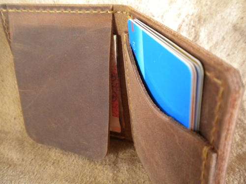 HANDMADE Flip Wallet for cash and cards, DISTRESSED VINTAGE Leather!