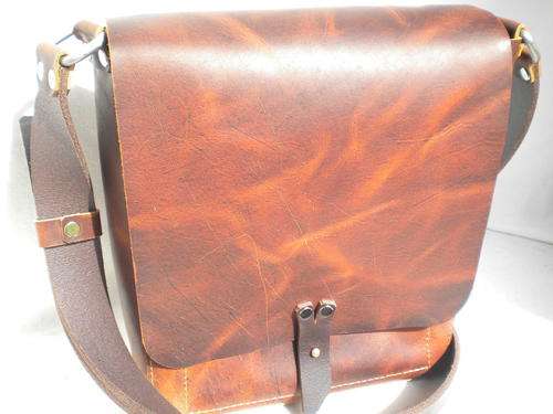 LEATHER SHOULDER BAG small, (iPad mini) holster stud closure, DARK VINTAGE Leather!!