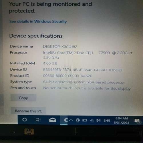 CLASSIC HP 8710P | Intel Core 2 Duo - T7500 | 2.20GHz | 4GB RAM | 200GB HDD | 256MB Nvidia GPU