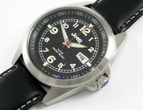 MENS JEEP WATCH 10 ATM CLASSIC STAINLESS STEEL WITH LEATHER STRAP