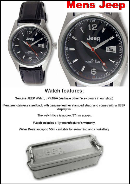 MENS JEEP WATCH 5 ATM CLASSIC LEATHER STRAP - Black RRP 1395