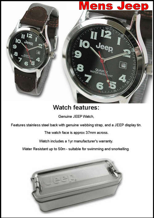 MENS JEEP WATCH 5 ATM CLASSIC Webbing STRAP RRP 1395