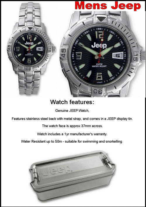 MENS JEEP WATCH 5 ATM CLASSIC metal STRAP - Black face RRP 1395