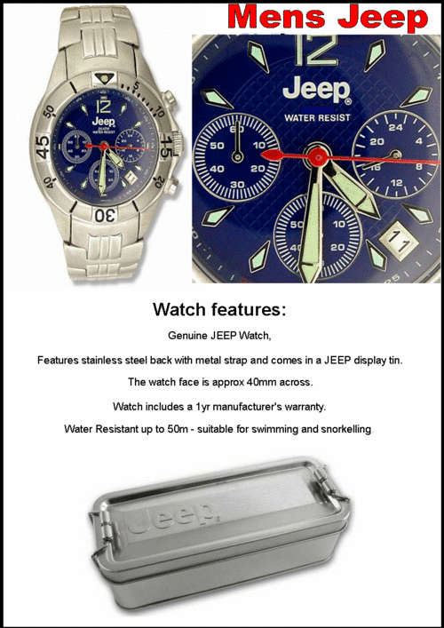 MENS JEEP WATCH 5 ATM Chronograph metal STRAP - Blue face - RRP 1995 - EUROPEAN RANGE