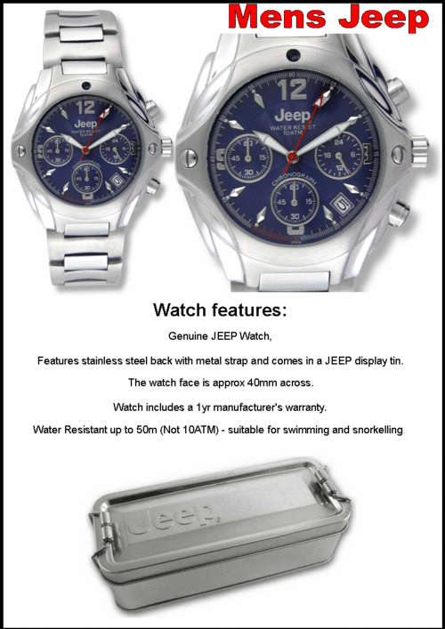 MENS JEEP WATCH 5 ATM Chronograph metal STRAP - Blue face - RRP 1995
