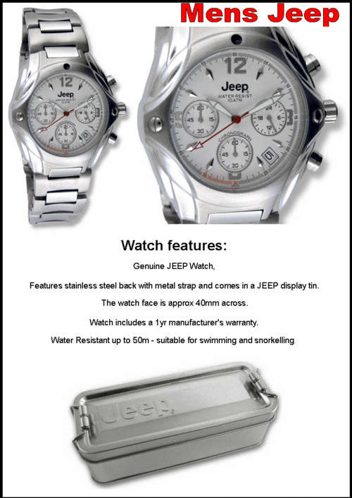 MENS JEEP WATCH 5 ATM Chronograph metal STRAP - White face - RRP 1995