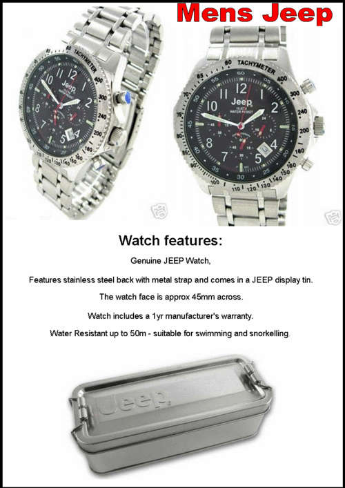 MENS JEEP WATCH 5 ATM Chronograph metal STRAP - Black face - RRP 1995