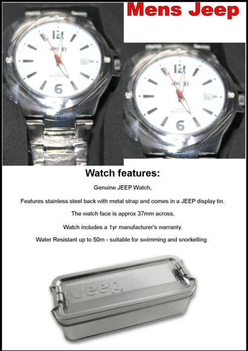 MENS JEEP WATCH 5 ATM CLASSIC METAL STRAP - WHITE Face RRP 1395