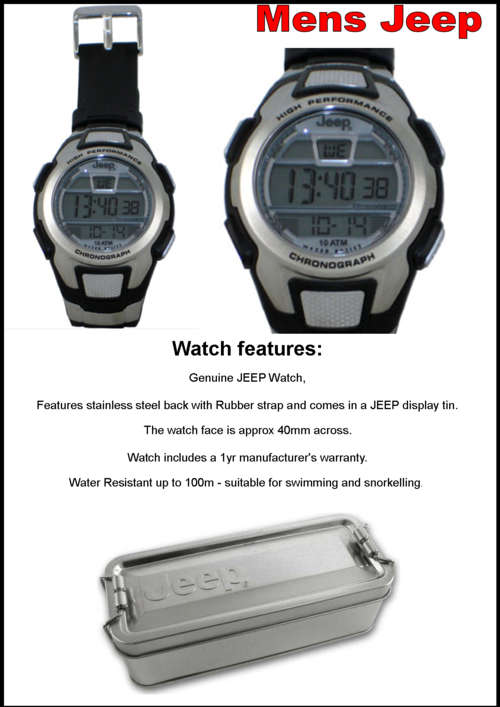 MENS JEEP WATCH 10 ATM DIGITAL SPORT RUBBER STRAP - BLACK Face RRP 1395