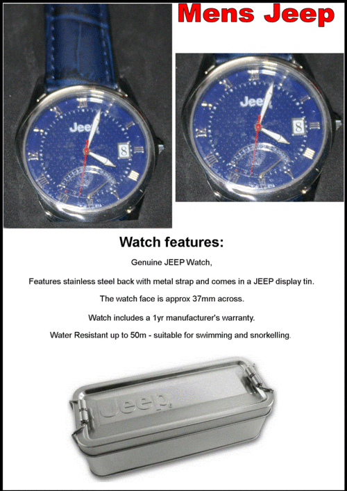 MENS JEEP WATCH 5 ATM CLASSIC LEATHER STRAP - Blue Face RRP 1395