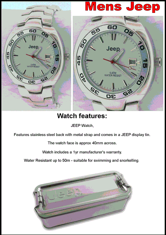 MENS JEEP WATCH 5 ATM CLASSIC metal STRAP - White face RRP 1395