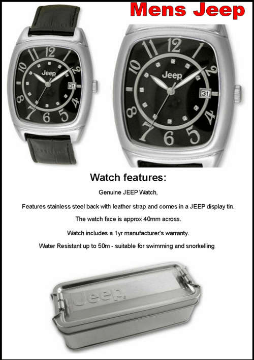 MENS JEEP WATCH 5 ATM Smart with Leather STRAP - Black face - NEW EUROPEAN RANGE