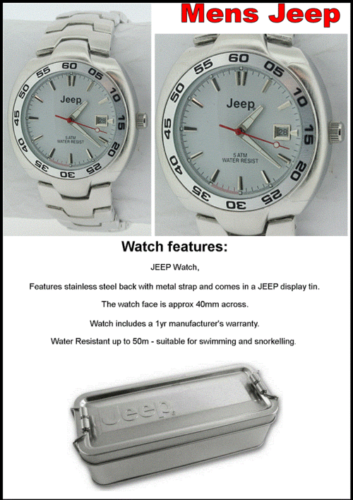 MENS JEEP WATCH 5 ATM CLASSIC metal STRAP - White face RRP 1395