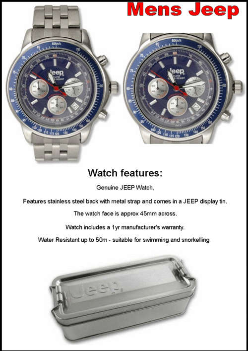 MENS JEEP WATCH 5 ATM Chronograph metal STRAP - Blue face - RRP 1995