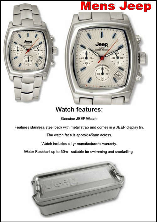 MENS JEEP WATCH 5 ATM Chronograph metal STRAP - White face - RRP 1995