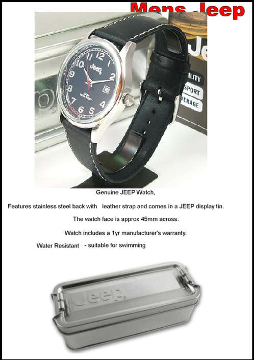 MENS JEEP WATCH CLASSIC LEATHER STRAP -  BLACK Face RRP 1395