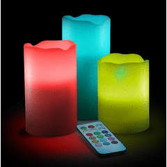 Mooncandles | Real wax flameless | 12 LED colors | Timer & remote control pack of 3 !