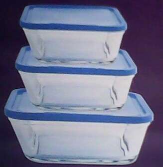 3 PIECE BOWL GLASS SET WITH LIDS [COLOUR RANDOME] SEALED