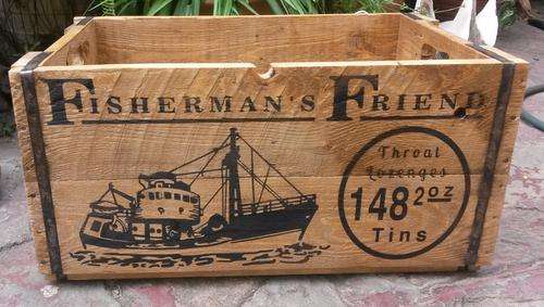 Antique Fisherman's Friend Wooden Crate.