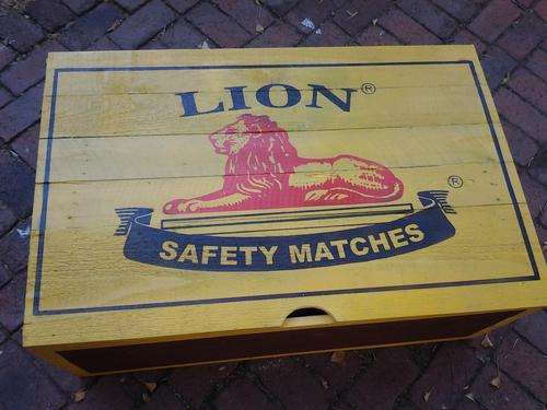 Lion Match Box Wooden Coffee Table, Storage Crates.