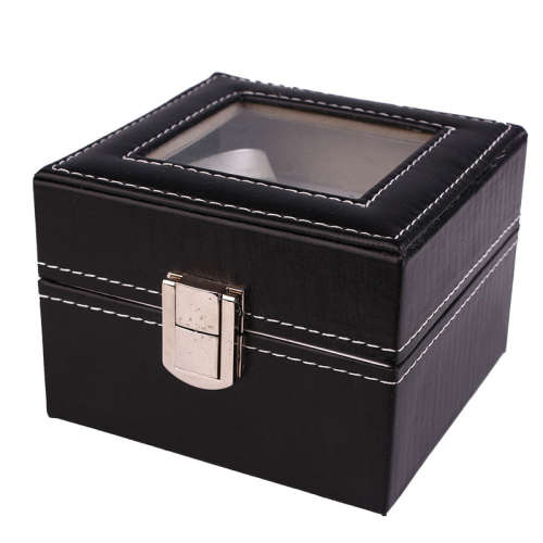 Black 2 Grid PU Leather Watch Display Collection Case Box Jewelry Storage Organizer