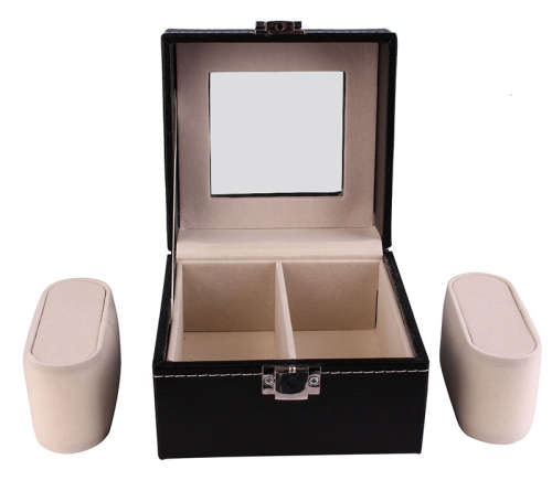 Black 2 Grid PU Leather Watch Display Collection Case Box Jewelry Storage Organizer