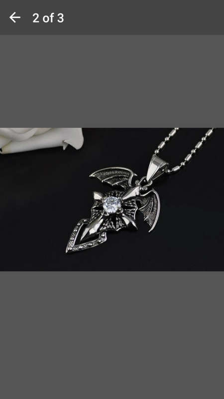 Lucifer Dark Wings Clear Cross Gem Necklace