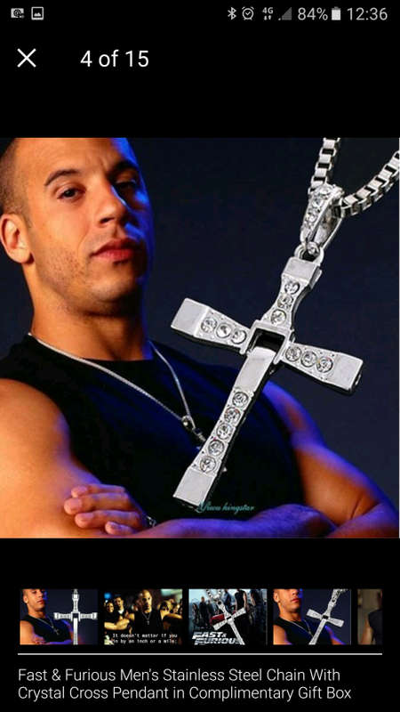 The Fast and The Furious Toretto Cross Pendant Necklace