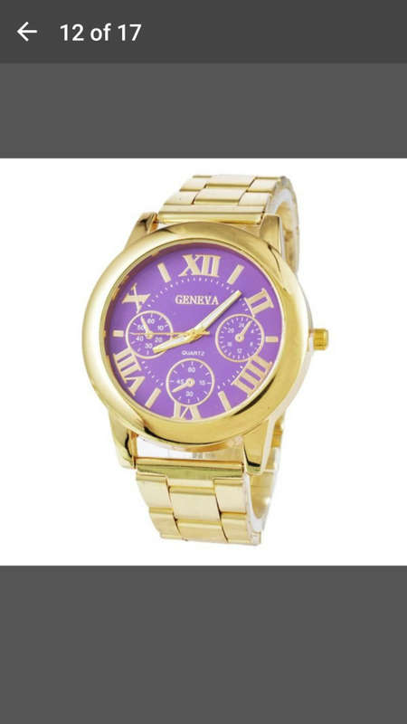 Stainless Steel Geneva Gold Watch Unisex Quartz Wrist watch - Purple and Gold