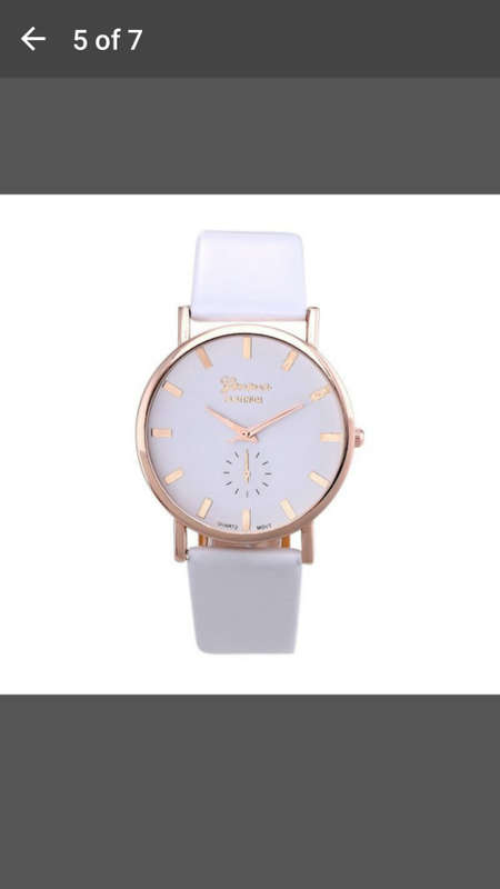 Lady Geneva Platinum Roman Leather Band Analog Quartz Wrist Watch - Super White