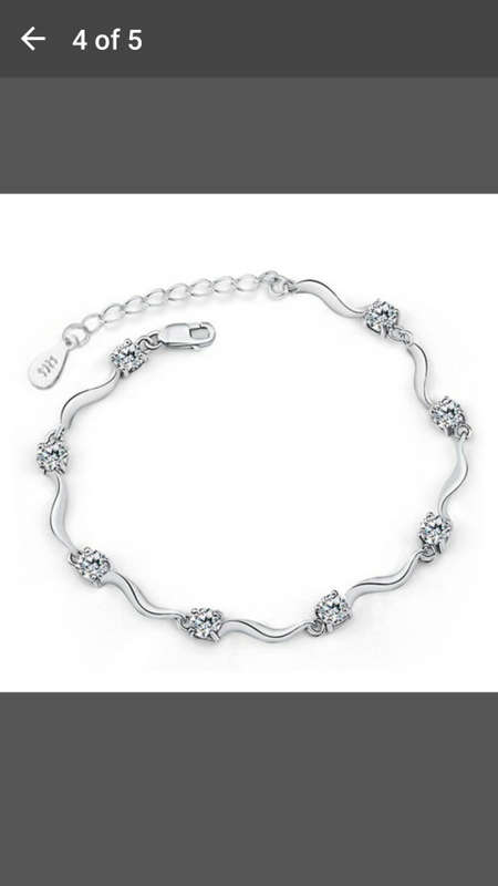 Womens 925 Sterling Silver Charm Crystal Bamboo Chain Bracelet