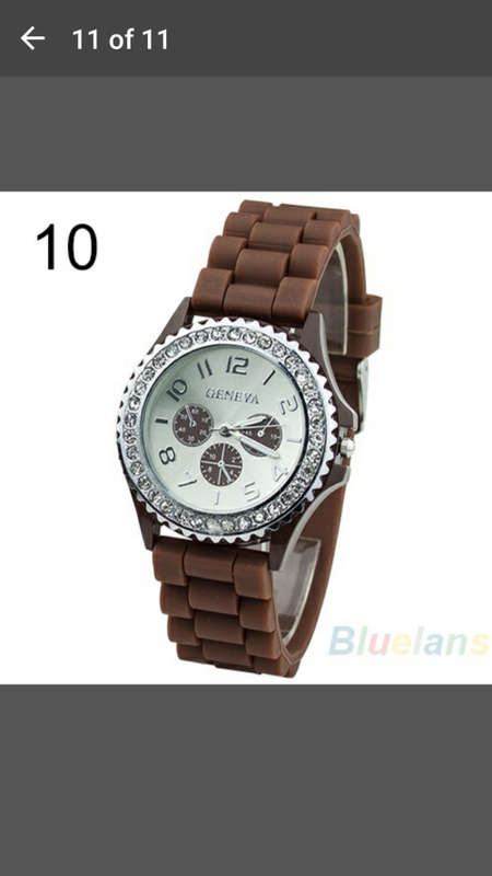 Geneva - 3 Eyes Crystals Gemstones Rubber Silicone Gel Jelly Watch - Brown