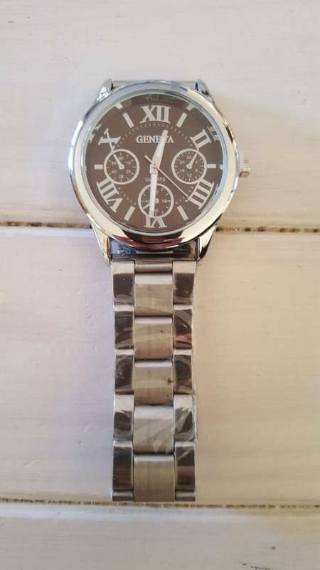 Geneva - Stainless Steel Analog Roman Numerals Round Movement Quartz Wrist Watch - Silver & Coffee