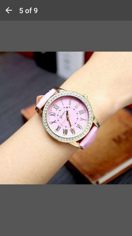 Geneva - Women Rhinestone Analog Leather Quartz Wrist Watch